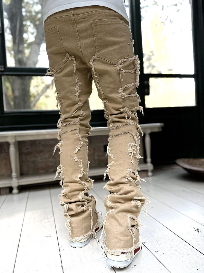 Patched Pants Long Tight Fit Stacked Jeans Drip Haven