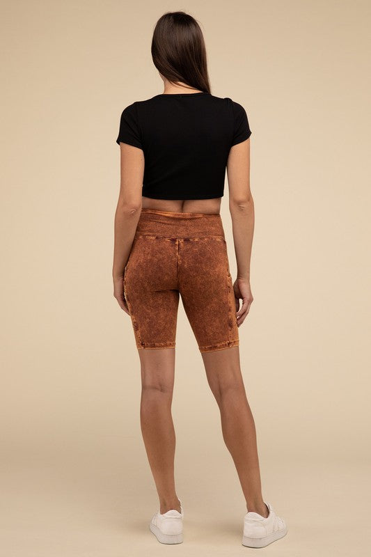 Mineral Wash Wide Waistband Pocket Leggings THRIXINE