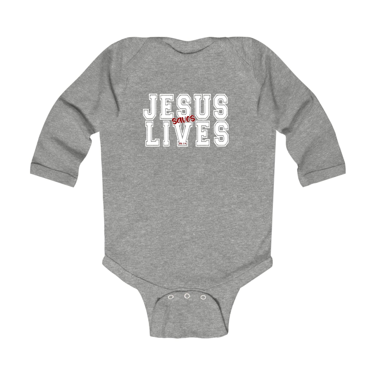 Jesus Saves Lives White Red infant Onesie Pebble’s Printables