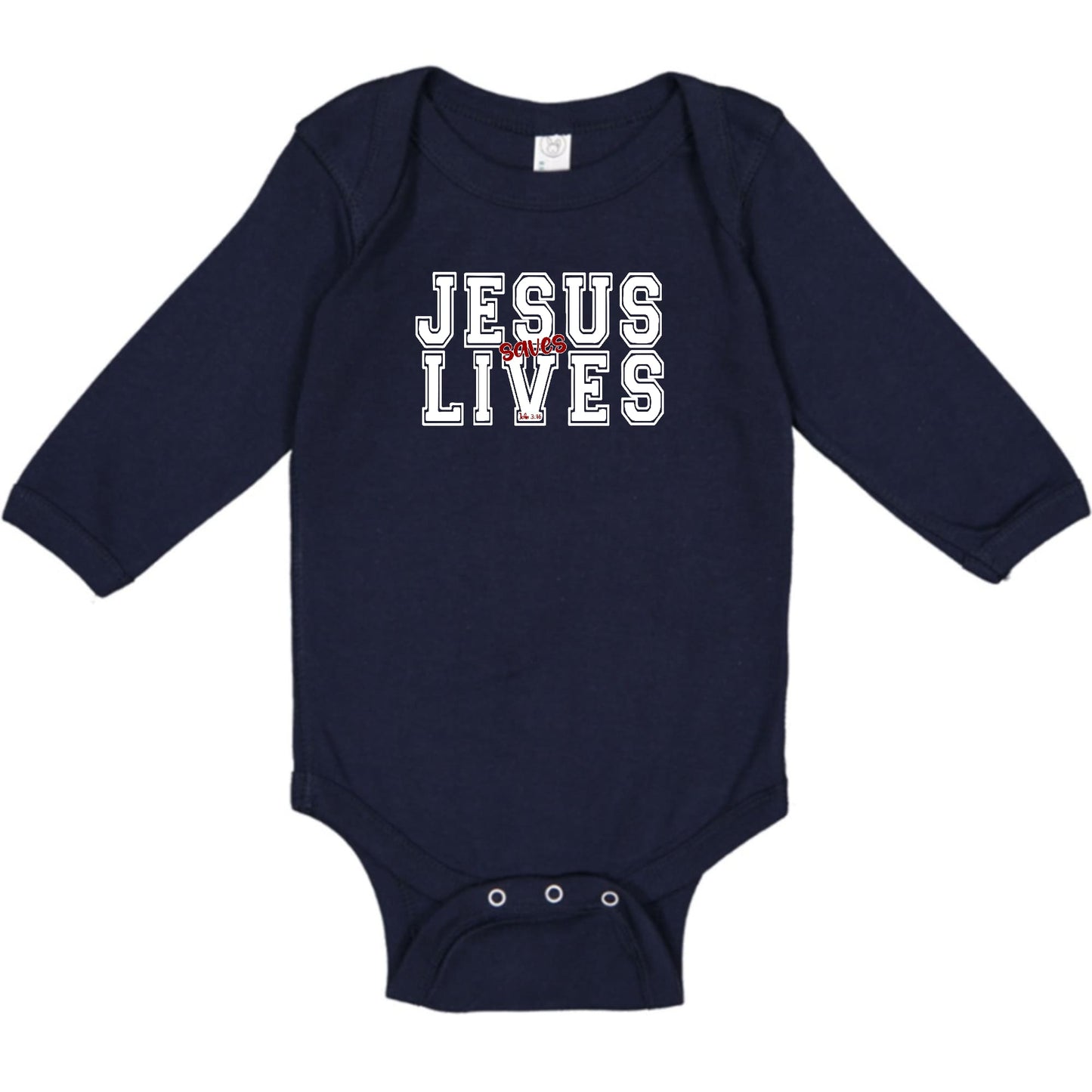 Jesus Saves Lives White Red infant Onesie Pebble’s Printables