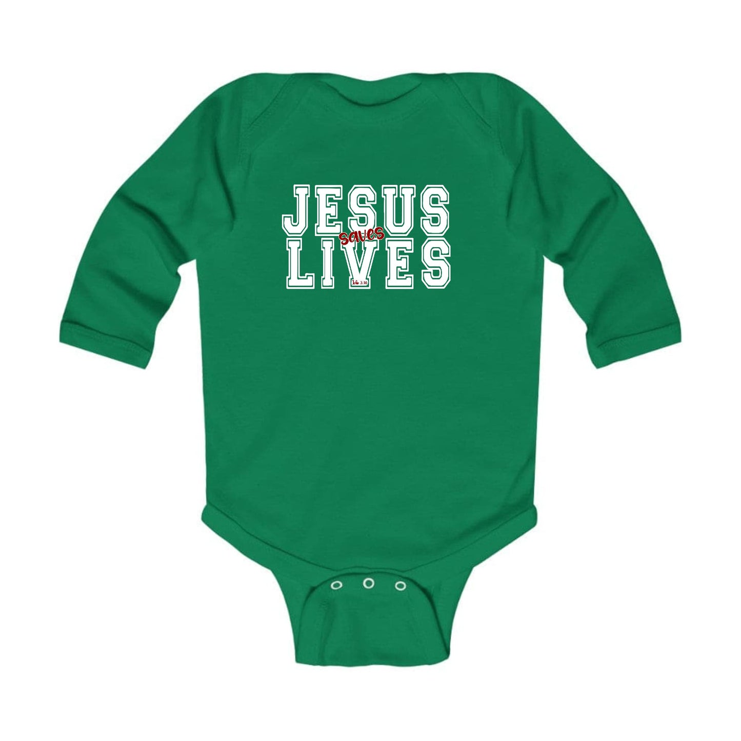 Jesus Saves Lives White Red infant Onesie Pebble’s Printables