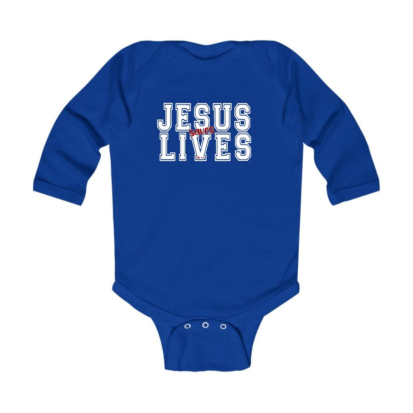 Jesus Saves Lives White Red infant Onesie Pebble’s Printables