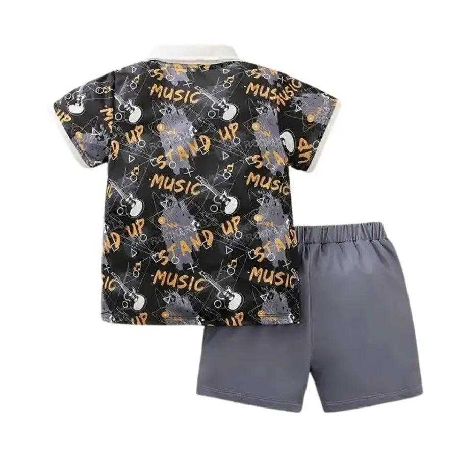 Musical Themed Polo Shirt & Shorts Set For Toddler Boys - International Shopping