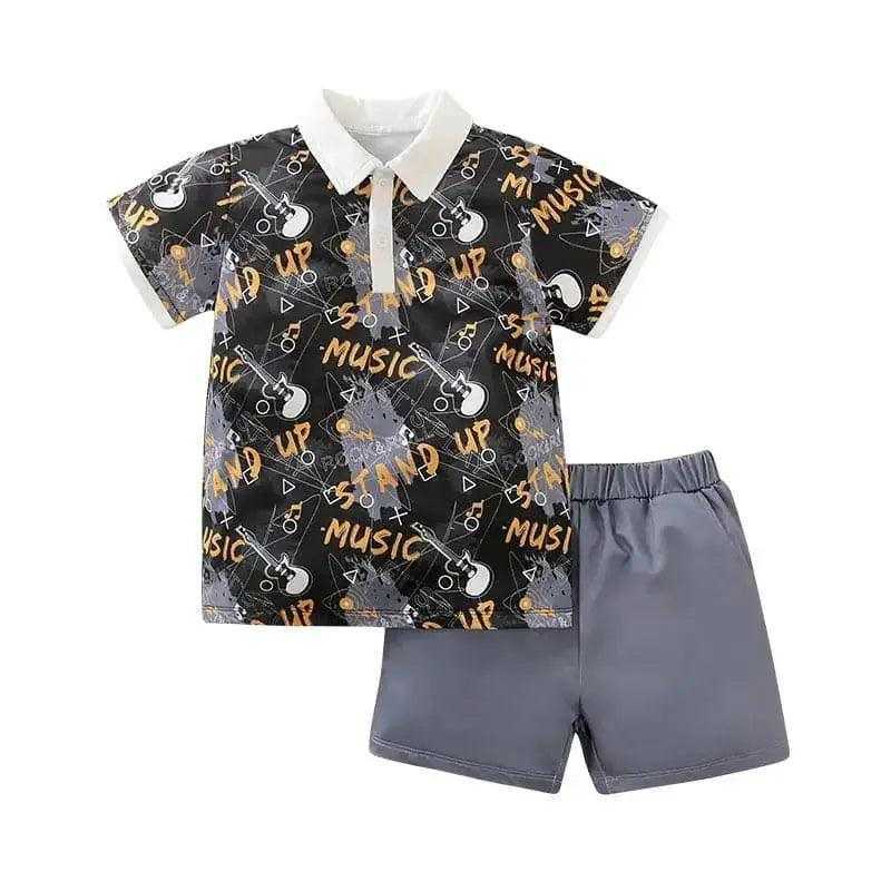 Musical Themed Polo Shirt & Shorts Set For Toddler Boys - International Shopping