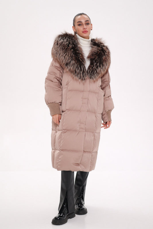 Rei Silver Fox Fully Lined Hood Down Coat in Blush - International Shopping