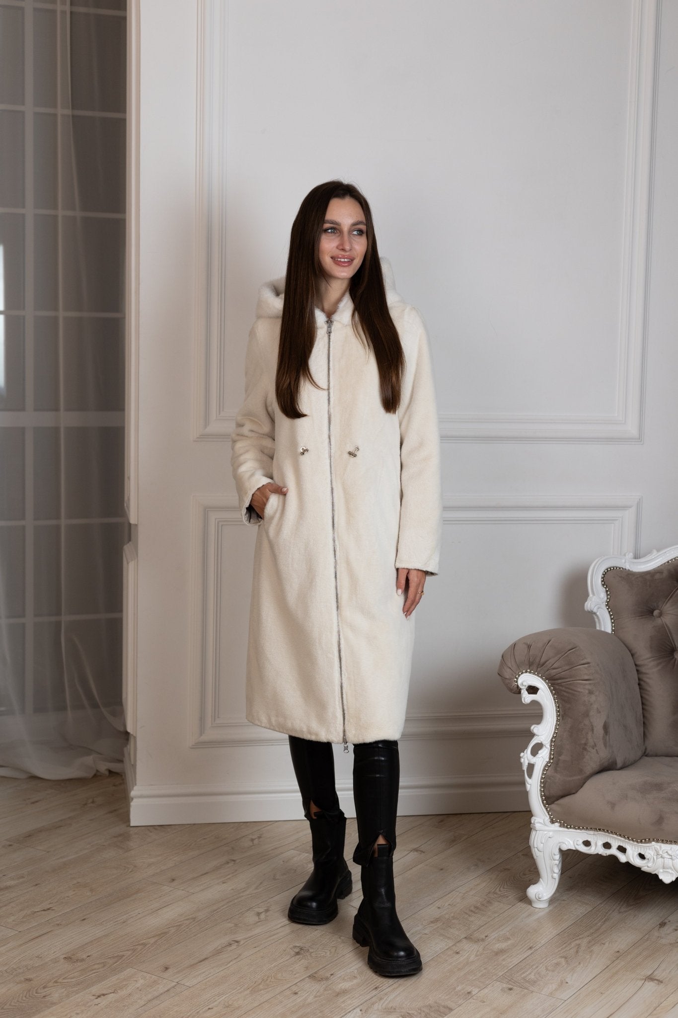 ⇆ Reversible Faux Alpaca Satin Hooded Coat - International Shopping