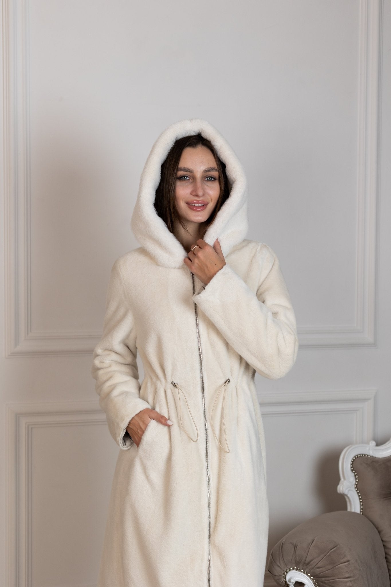 ⇆ Reversible Faux Alpaca Satin Hooded Coat - International Shopping
