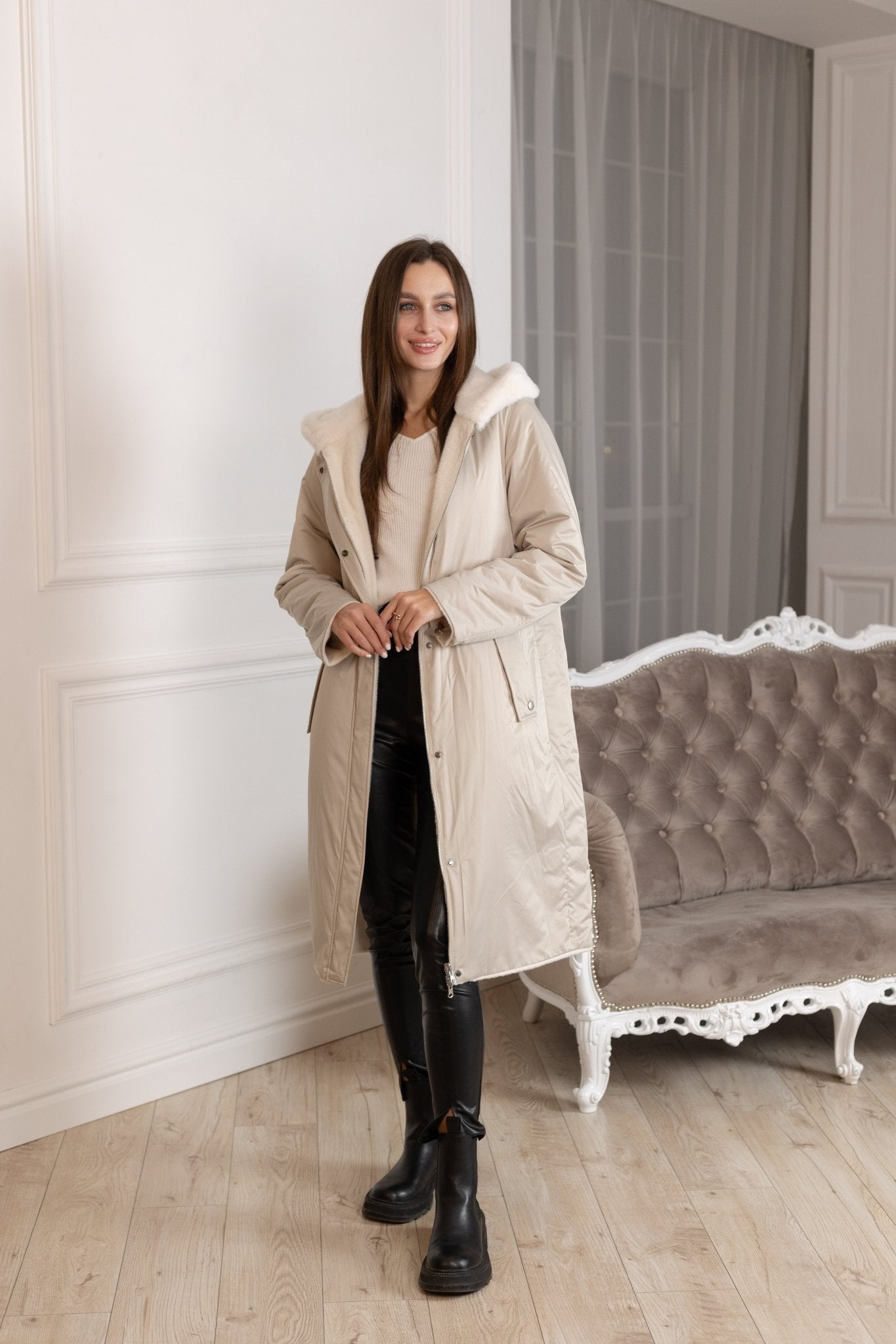 ⇆ Reversible Faux Alpaca Satin Hooded Coat - International Shopping