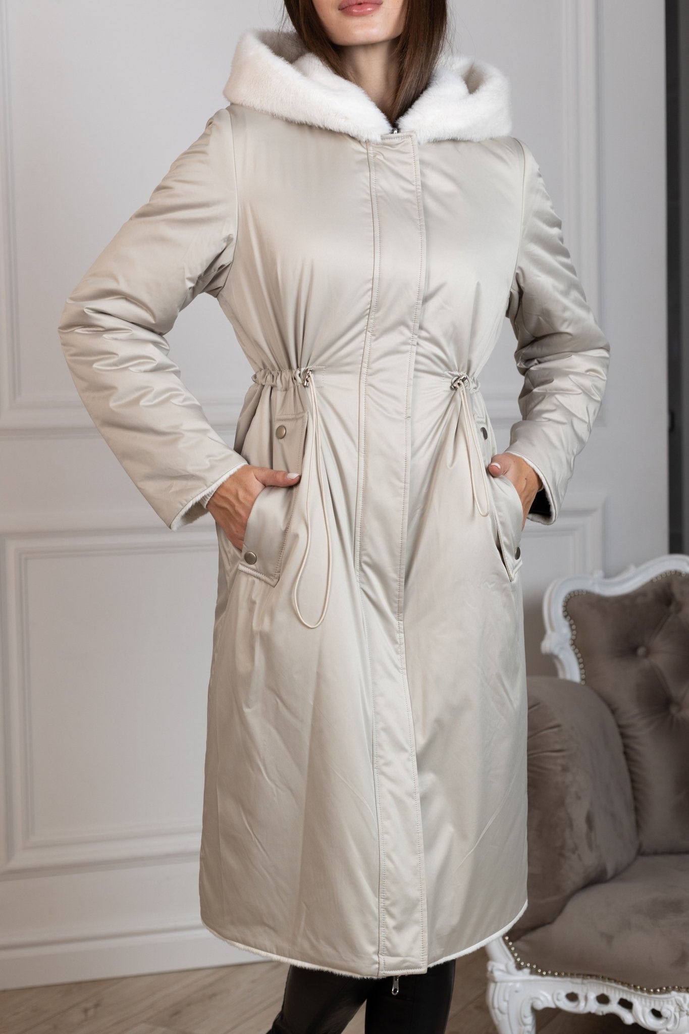 ⇆ Reversible Faux Alpaca Satin Hooded Coat - International Shopping