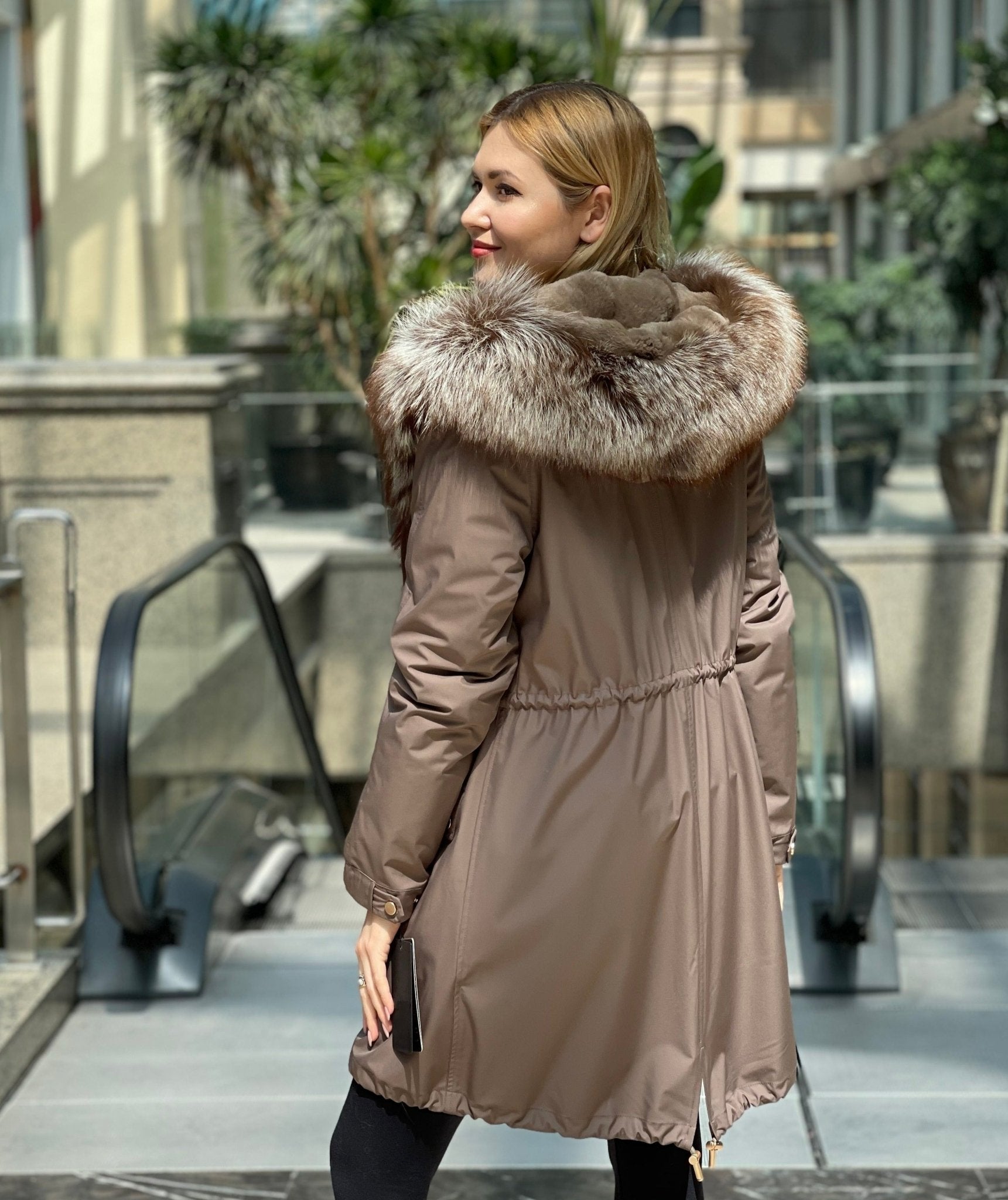 Silver Fox Fur Trim Rabbit Fur Insulated Parka - International Shopping