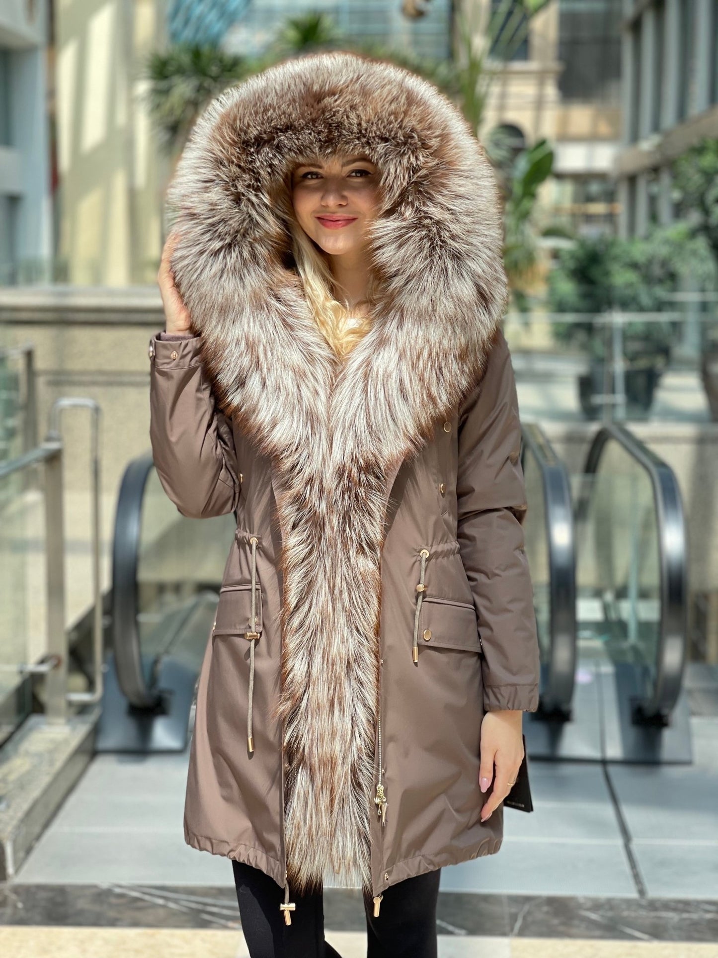 Silver Fox Fur Trim Rabbit Fur Insulated Parka - International Shopping